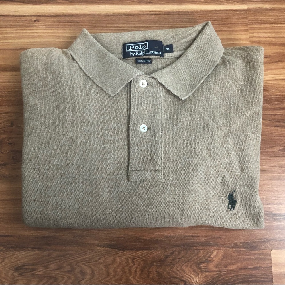 POLO Tan Longsleeve knit polo top Sz XL